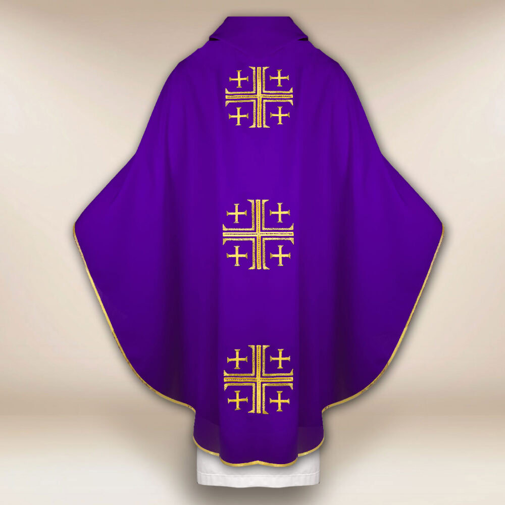 Casula sacerdotale ricamata Croci di Gerusalemme