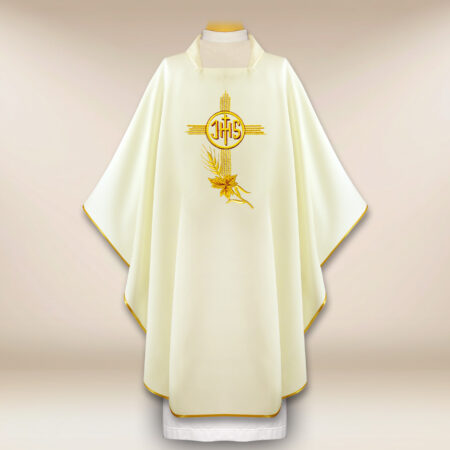 Casula sacerdotale ricamata con IHS ecru