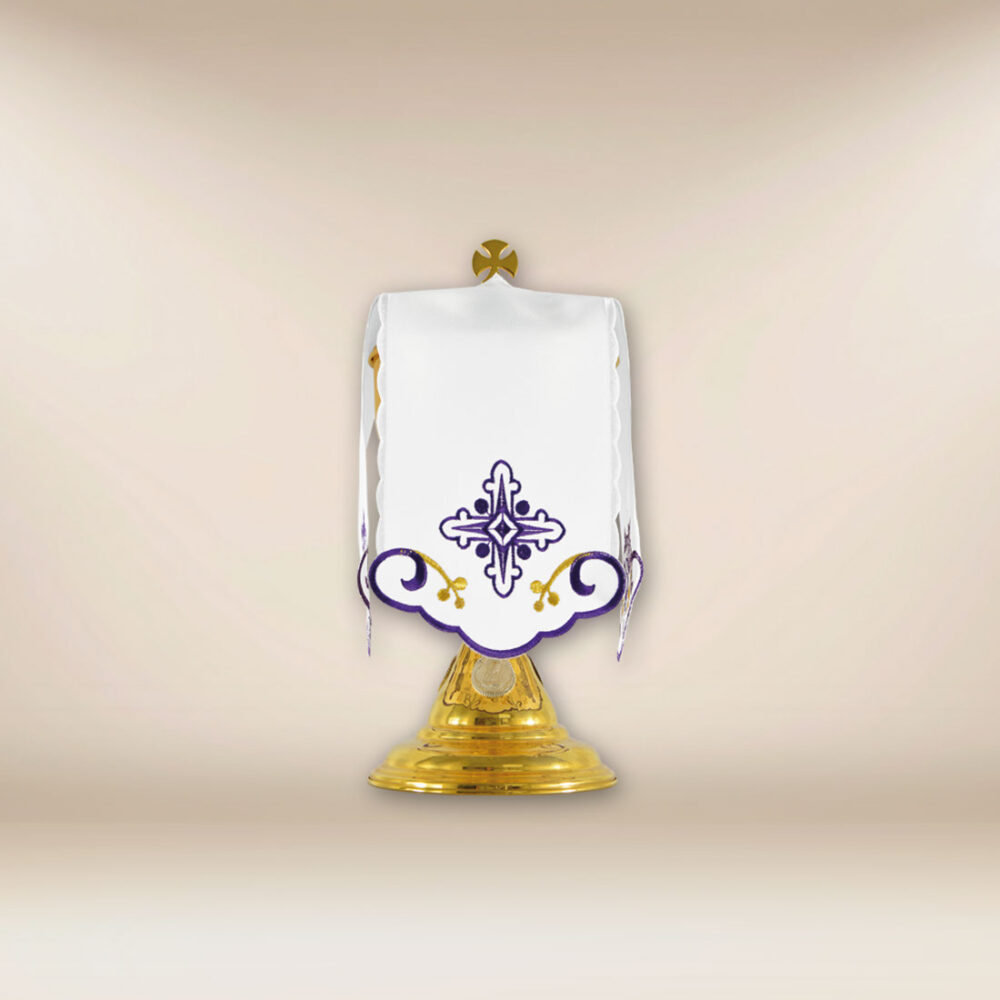 Conopeo copri pisside con ricamo viola Conopeo copri pisside con ricamo viola