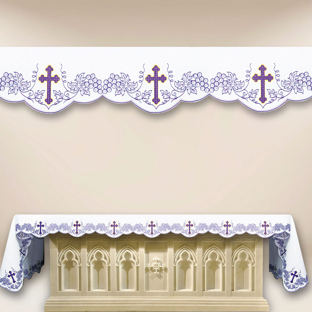 Tovaglia ricamata liturgica per la Quaresima 326x115cm