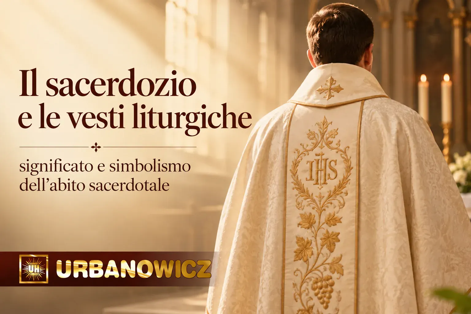 Sacerdote in veste liturgica durante la celebrazione presso l’altare – significato e simbolismo dell’abito sacerdotale